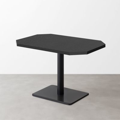 スナックテーブル（角落し天板・D500）ブラック レザー調 つや消し 長方形ベース脚セット