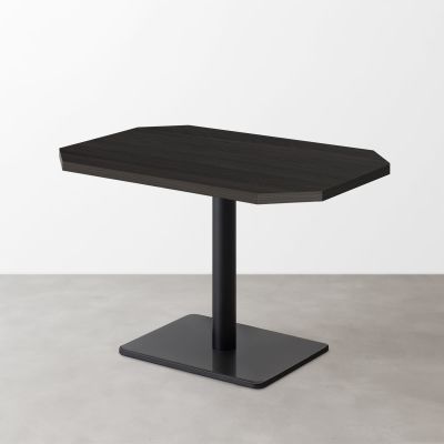 木目 スナックテーブル（角落し天板・D600）ブラック 柾目 長方形ベース脚セット