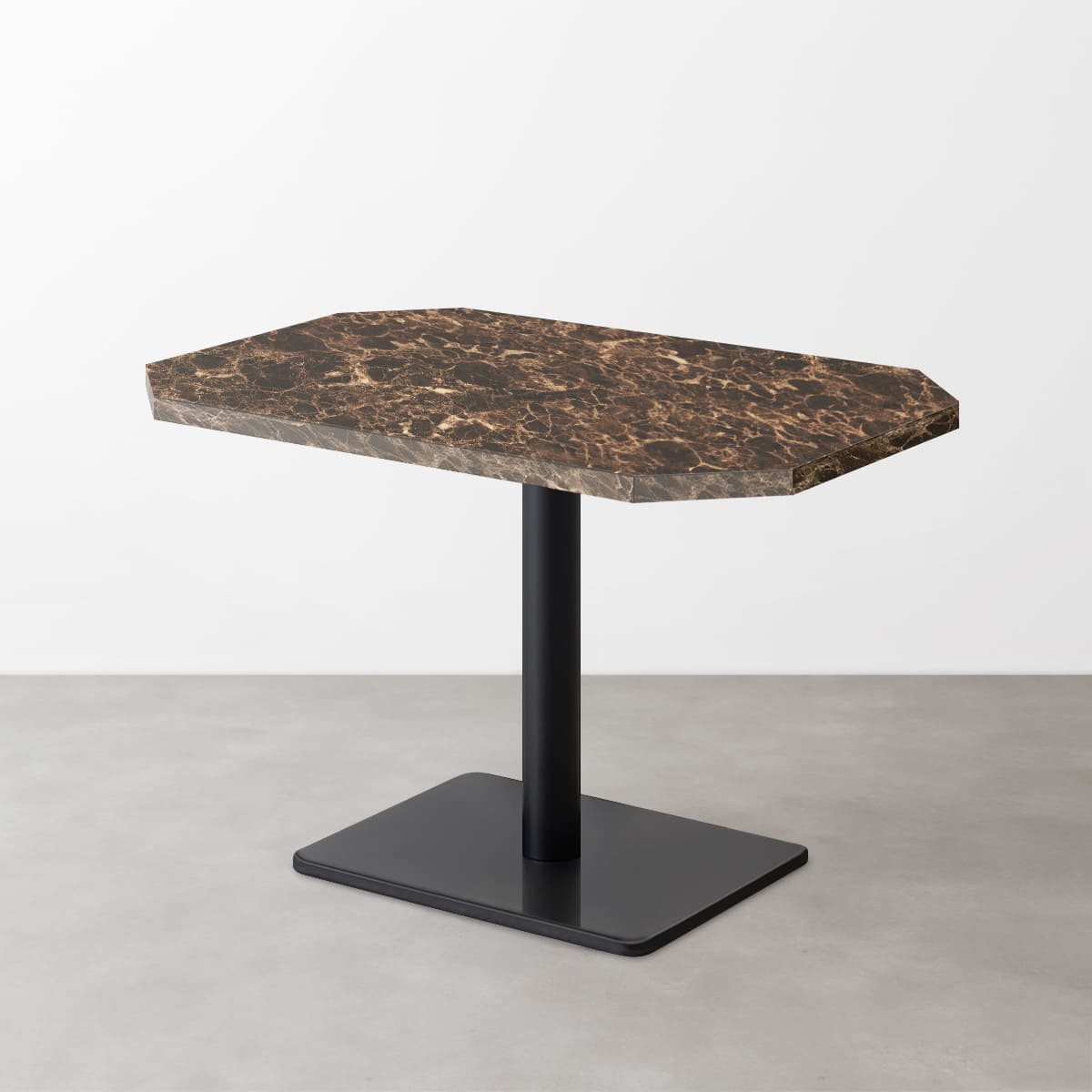 大理石柄 スナックテーブル（角落し天板・D500）ブラウンマーブル（グロス）長方形ベース脚セット-画像1