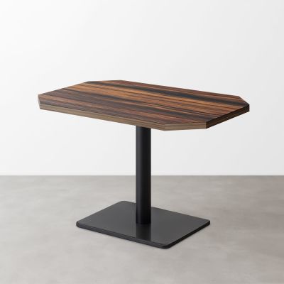 木目鏡面 スナックテーブル（角落し天板・D500）ブラウンゼブラ 長方形ベース脚セット