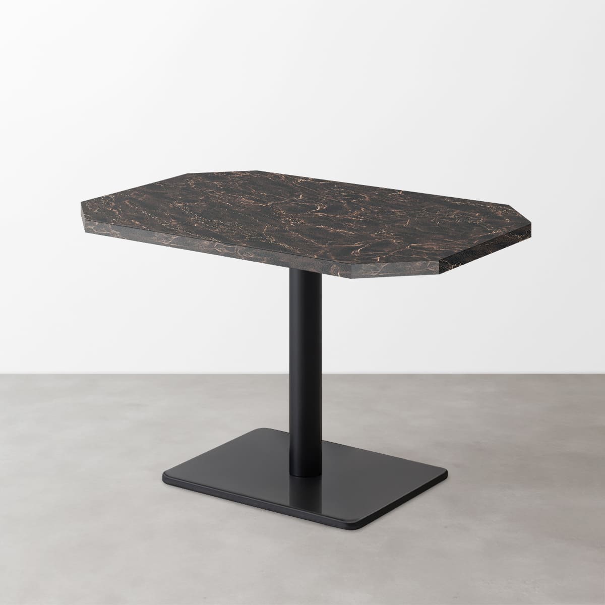 大理石柄 スナックテーブル（角落し天板・D500）ダークマーブル（グロス）長方形ベース脚セット-画像1