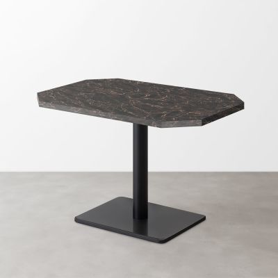 大理石柄 スナックテーブル（角落し天板・D500）ダークマーブル（グロス）長方形ベース脚セット