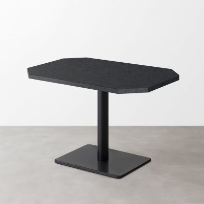 鏡面 スナックテーブル（角落し天板・D500）ダークネイビー 石目調 長方形ベース脚セット