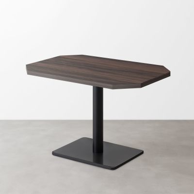 木目鏡面 スナックテーブル（角落し天板・D500）グレイッシュブラウンゼブラ 長方形ベース脚セット