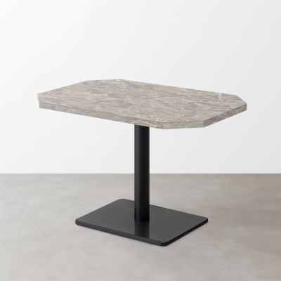 大理石柄 スナックテーブル（角落し天板・D500）グレーマーブル（グロス）長方形ベース脚セット