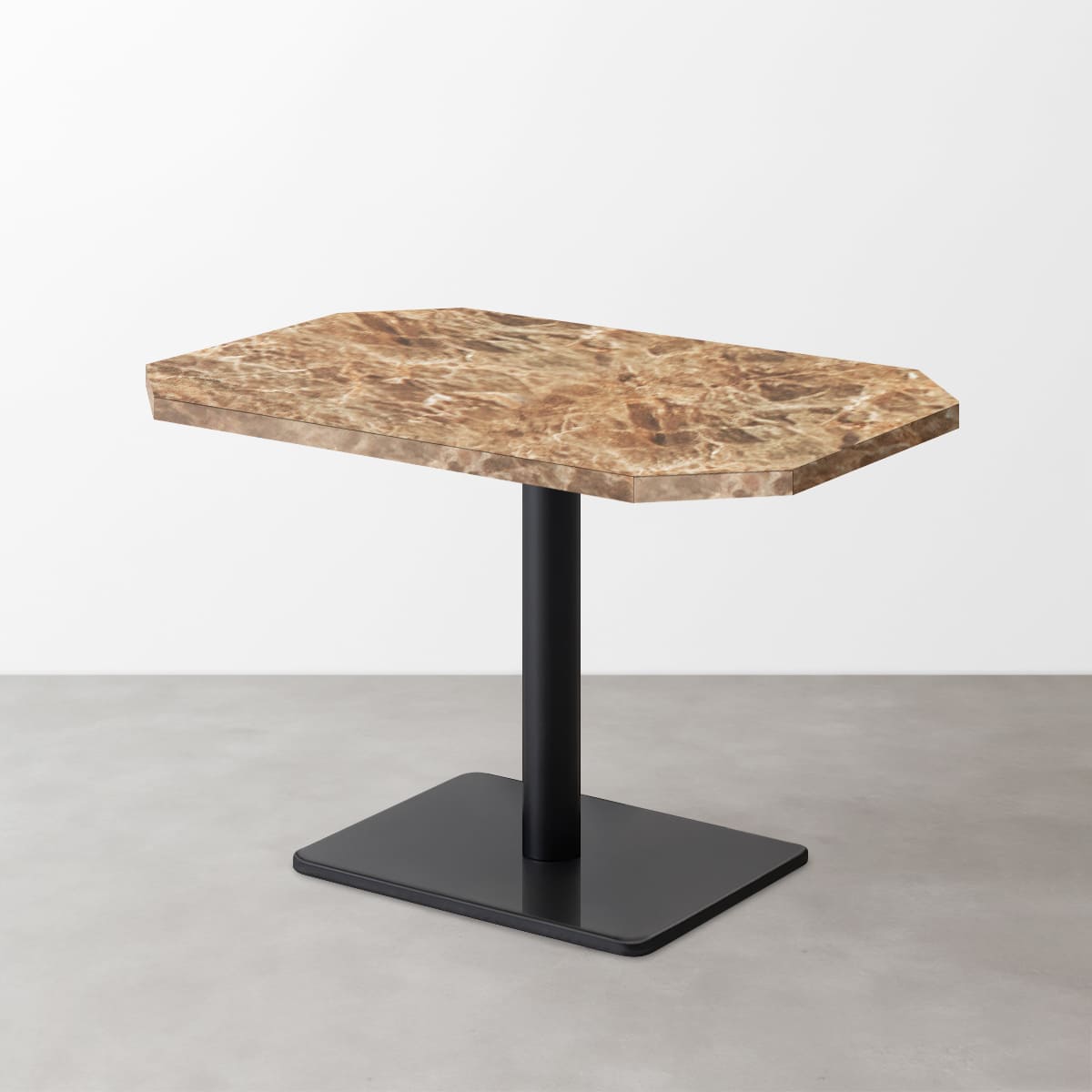 大理石柄 スナックテーブル（角落し天板・D500）ミディアムマーブル（グロス）長方形ベース脚セット-画像1