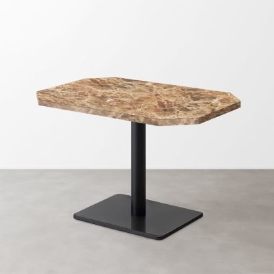 大理石柄 スナックテーブル（角落し天板・D500）ミディアムマーブル（グロス）長方形ベース脚セット