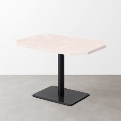 大理石柄 スナックテーブル（角落し天板・D500）ローズマーブル（グロス）長方形ベース脚セット