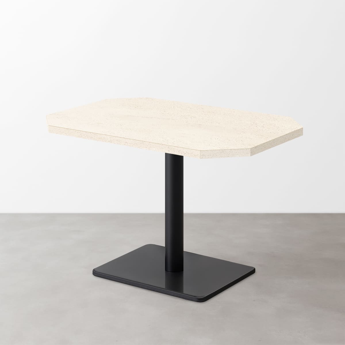 大理石柄 スナックテーブル（角落し天板・D500）ホワイトベージュ（マット）長方形ベース脚セット-画像1