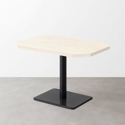 大理石柄 スナックテーブル（角落し天板・D500）ホワイトベージュ（マット）長方形ベース脚セット