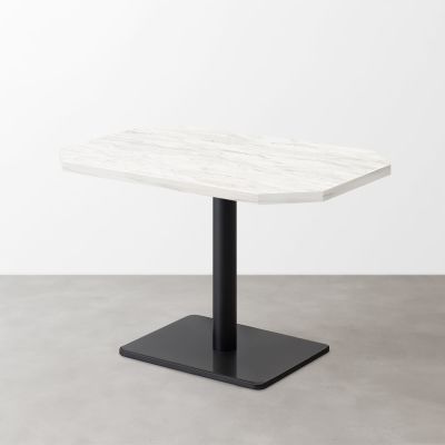 大理石柄 スナックテーブル（角落し天板・D500）ホワイトグレー（マット）長方形ベース脚セット