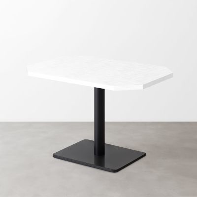 鏡面 スナックテーブル（角落し天板・D500）ホワイトセラミック 長方形ベース脚セット