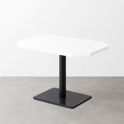 鏡面 スナックテーブル（角落し天板・D500）グロスホワイト 長方形ベース脚セット