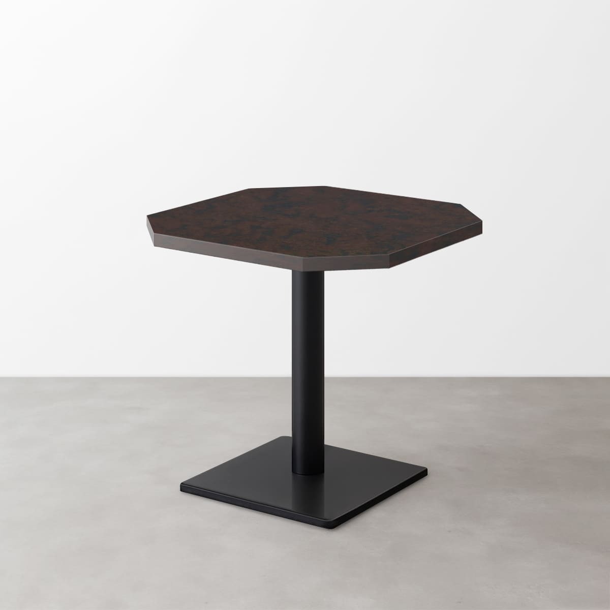 木目鏡面 スナックテーブル（角落し天板・W500×D500）ブラックブラウン 正方形ベース脚セット-画像1