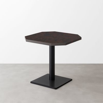 木目鏡面 スナックテーブル（角落し天板・W500×D500）ブラックブラウン 正方形ベース脚セット