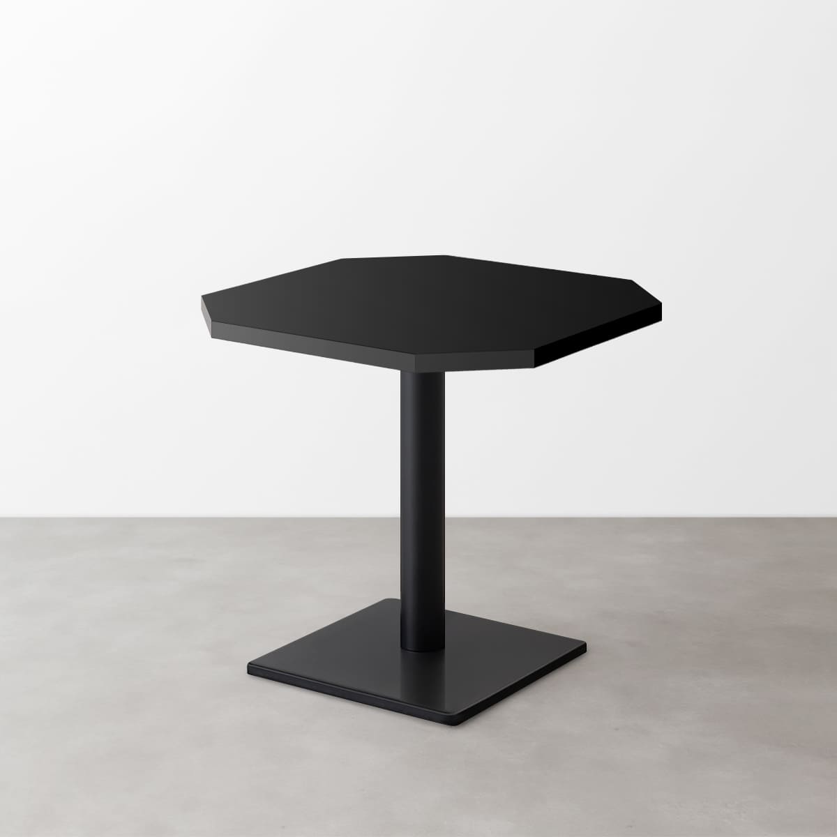 鏡面 スナックテーブル（角落し天板・W500×D500）グロスブラック 正方形ベース脚セット-画像1