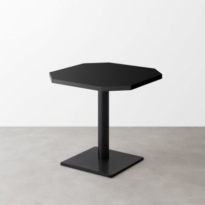 鏡面 スナックテーブル（角落し天板・W500×D500）グロスブラック 正方形ベース脚セット