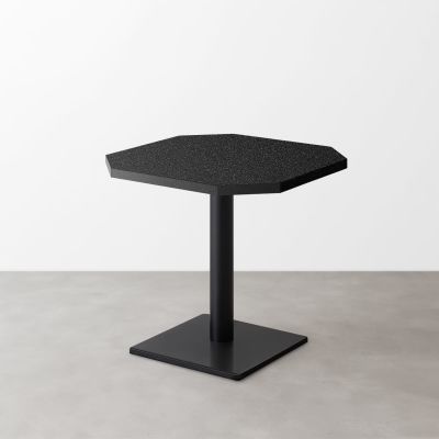 鏡面 スナックテーブル（角落し天板・W500×D500）ブラック ラメ入り 正方形ベース脚セット