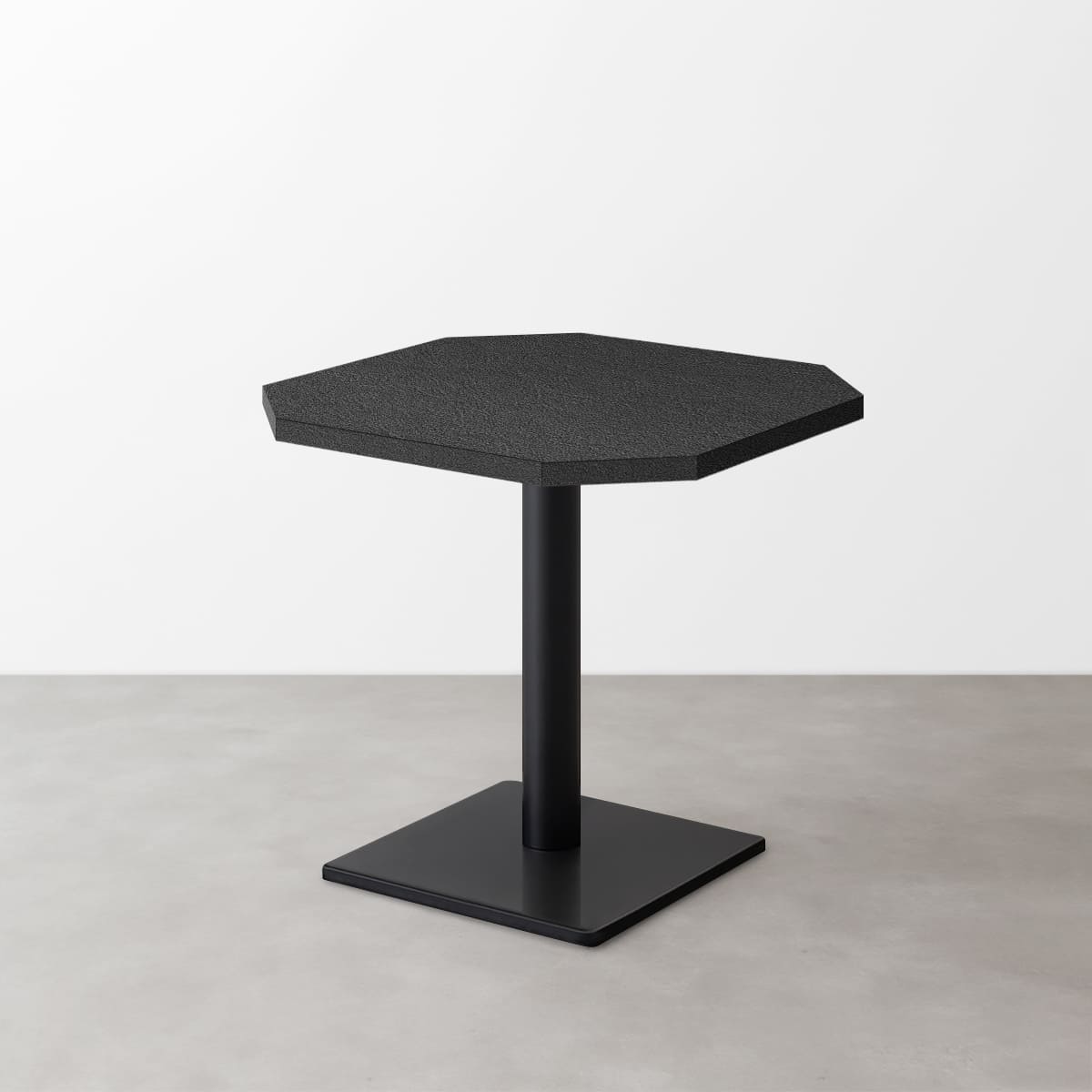 スナックテーブル（角落し天板・W500×D500）ブラック レザー調 光沢 正方形ベース脚セット-画像1