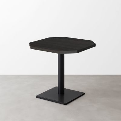 木目 スナックテーブル（角落し天板・W600×D600）ブラック 柾目 正方形ベース脚セット