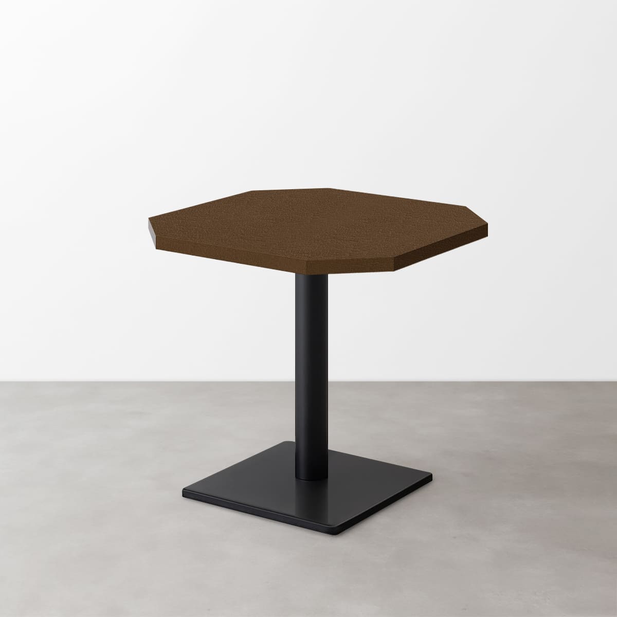 スナックテーブル（角落し天板・W500×D500）ブラウン レザー調 つや消し 正方形ベース脚セット-画像1