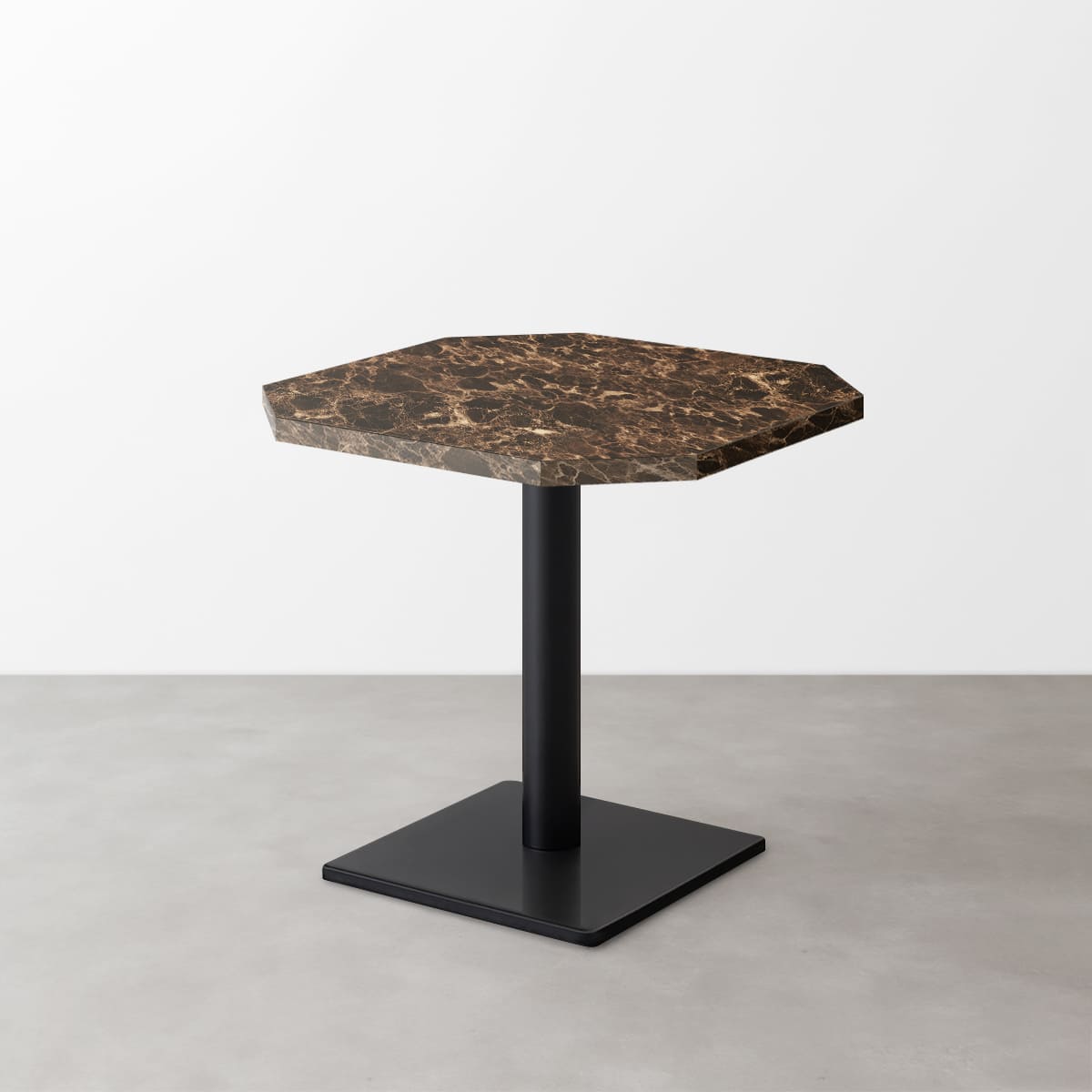 大理石柄 スナックテーブル（角落し天板・W500×D500）ブラウンマーブル（グロス）正方形ベース脚セット-画像1
