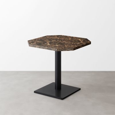 大理石柄 スナックテーブル（角落し天板・W500×D500）ブラウンマーブル（グロス）正方形ベース脚セット