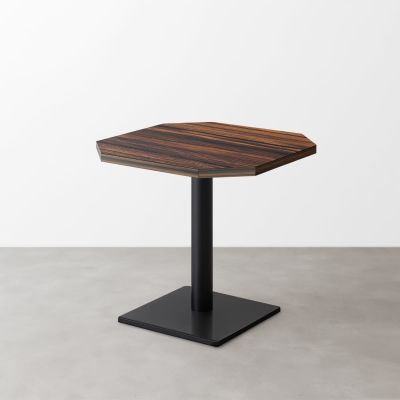 木目鏡面 スナックテーブル（角落し天板・W550×D550）ブラウンゼブラ 正方形ベース脚セット