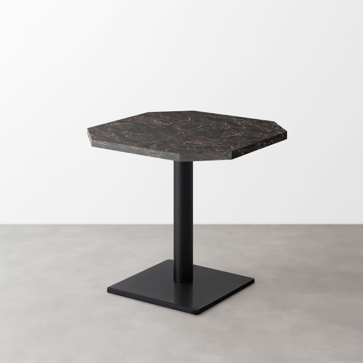 大理石柄 スナックテーブル（角落し天板・W500×D500）ダークマーブル（グロス）正方形ベース脚セット-画像1