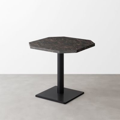 大理石柄 スナックテーブル（角落し天板・W500×D500）ダークマーブル（グロス）正方形ベース脚セット