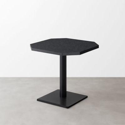 鏡面 スナックテーブル（角落し天板・W500×D500）ダークネイビー 石目調 正方形ベース脚セット