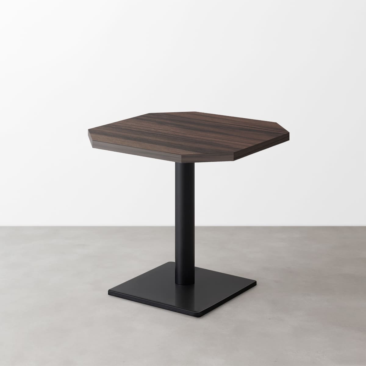 木目鏡面 スナックテーブル（角落し天板・W500×D500）グレイッシュブラウンゼブラ 正方形ベース脚セット-画像1