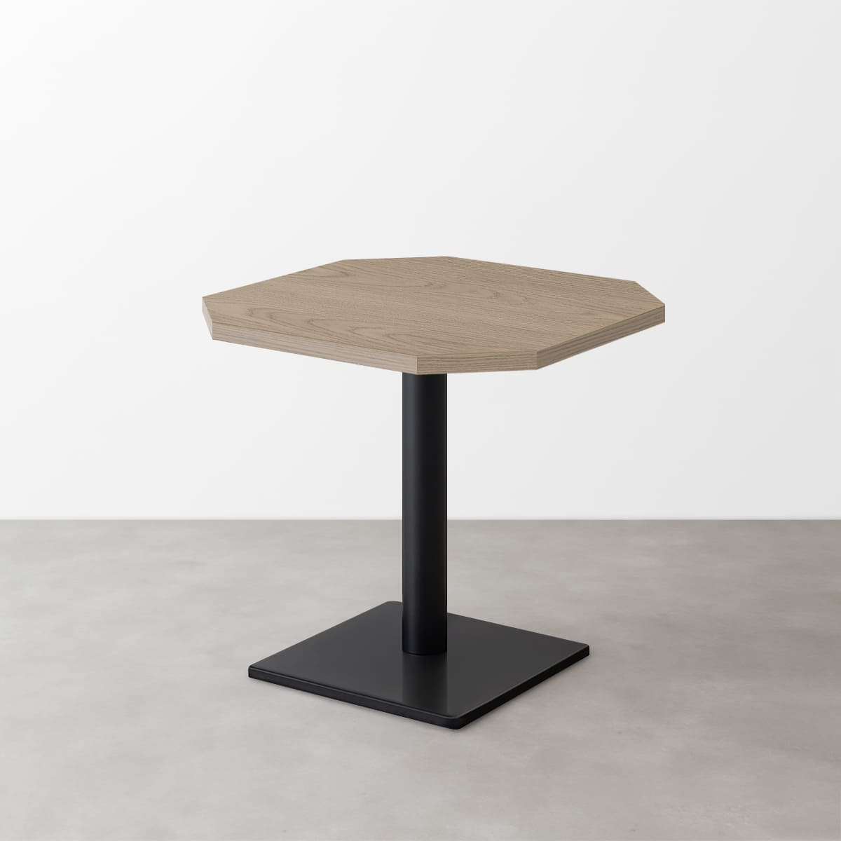 木目 スナックテーブル（角落し天板・W500×D500）グレイッシュベージュ 正方形ベース脚セット-画像1