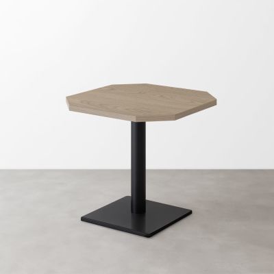 木目 スナックテーブル（角落し天板・W500×D500）グレイッシュベージュ 正方形ベース脚セット