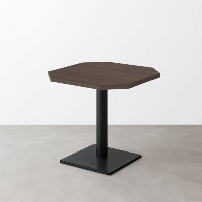 木目 スナックテーブル（角落し天板・W600×D600）グレイッシュブラウン 正方形ベース脚セット