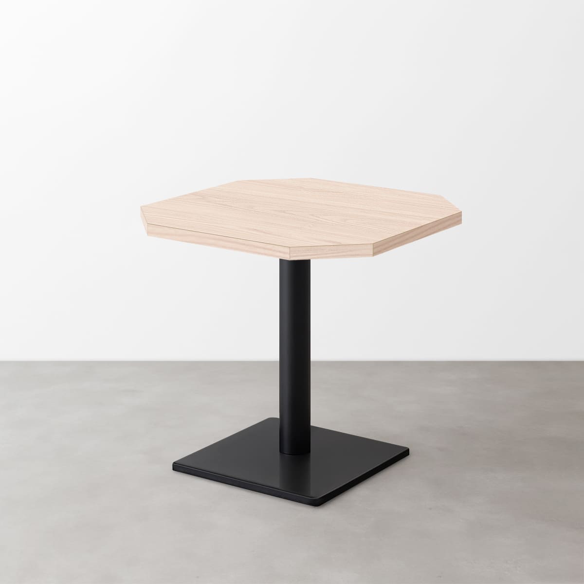 木目 スナックテーブル（角落し天板・W500×D500）グレイッシュナチュラル 正方形ベース脚セット-画像1