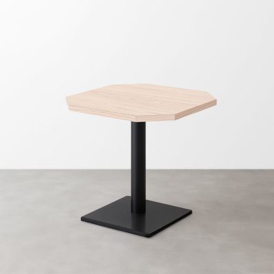 木目 スナックテーブル（角落し天板・W600×D600）グレイッシュナチュラル 正方形ベース脚セット