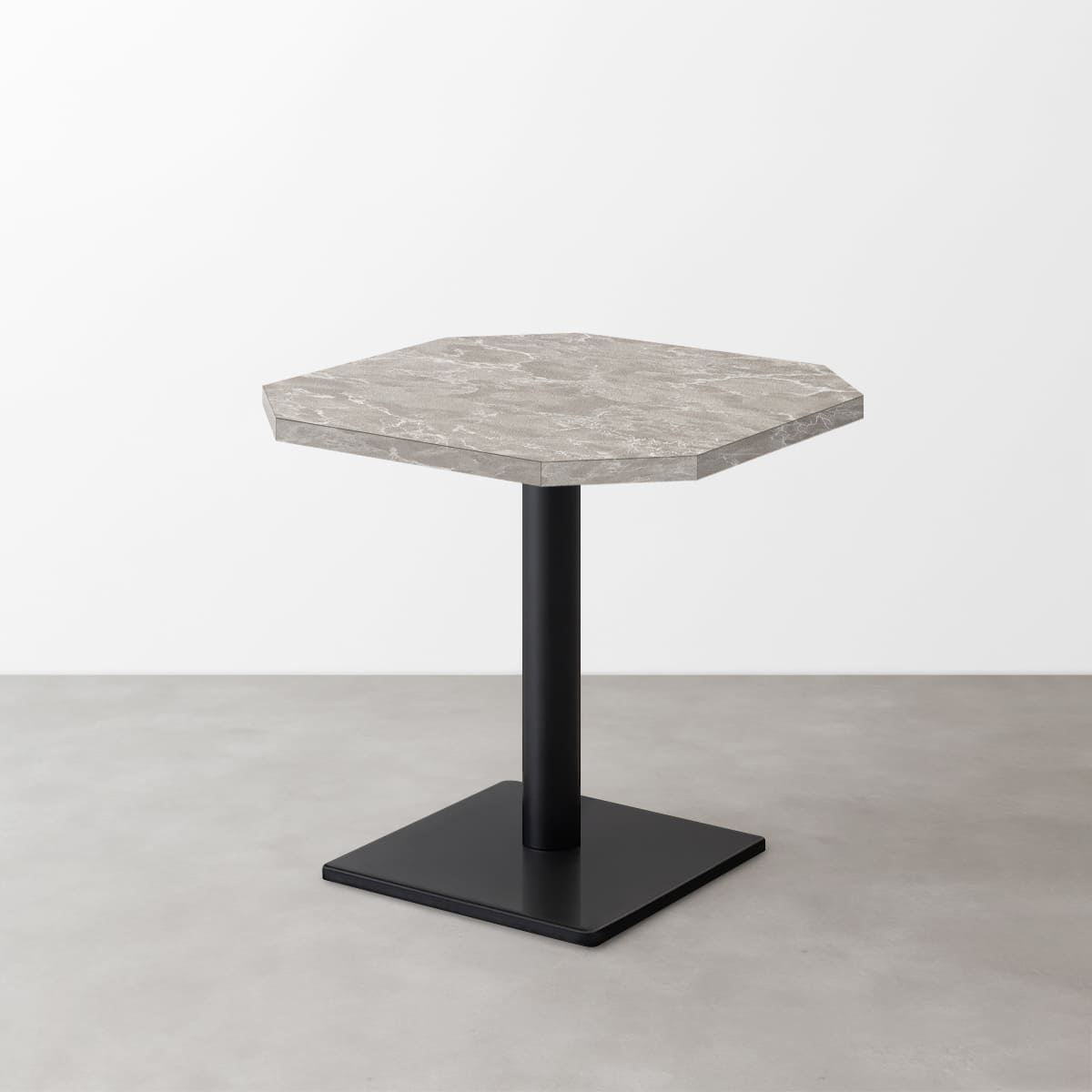 大理石柄 スナックテーブル（角落し天板・W500×D500）グレーマーブル（グロス）正方形ベース脚セット-画像1