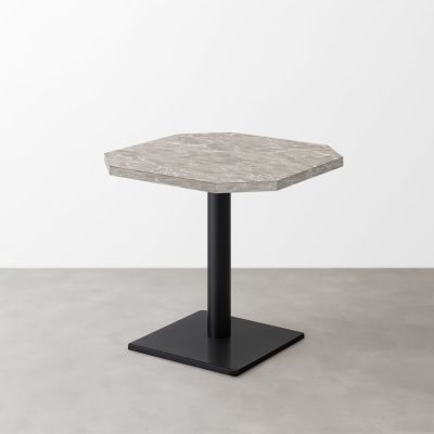 大理石柄 スナックテーブル（角落し天板・W500×D500）グレーマーブル（グロス）正方形ベース脚セット