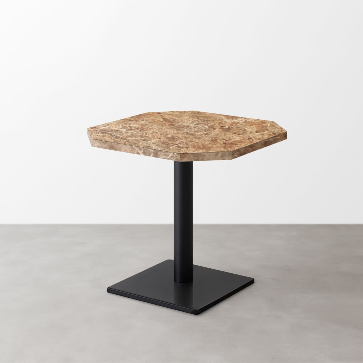 大理石柄 スナックテーブル（角落し天板・W500×D500）ミディアムマーブル（グロス）正方形ベース脚セット-画像1