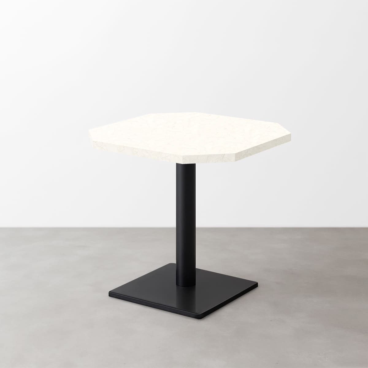 大理石柄 スナックテーブル（角落し天板・W500×D500）ナチュラルマーブル（グロス）正方形ベース脚セット-画像1