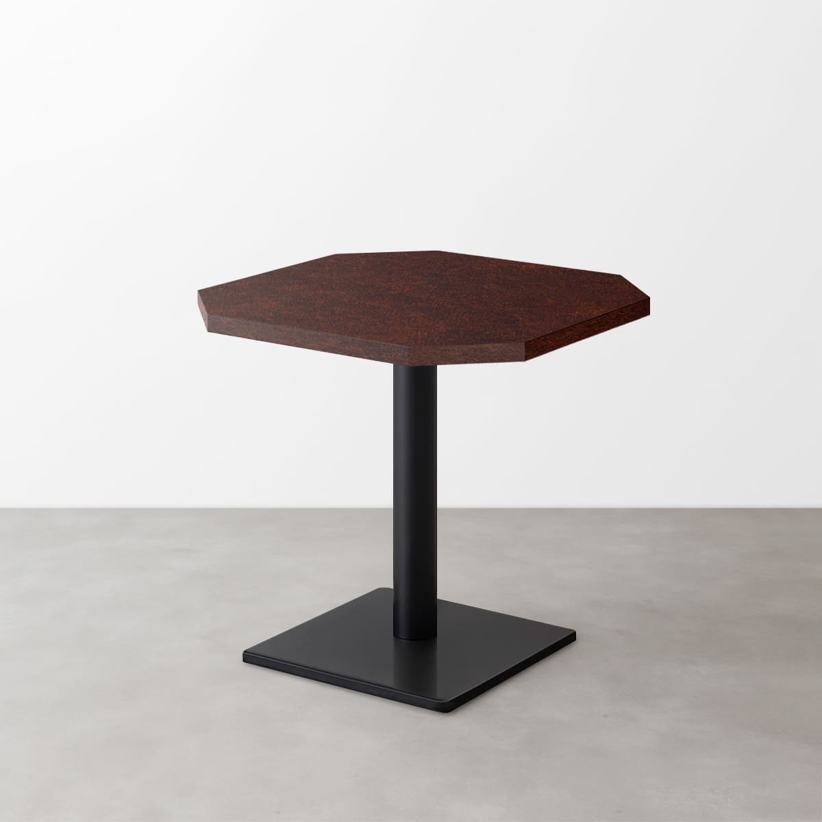 木目鏡面 スナックテーブル（角落し天板・W500×D500）レッドブラウン 正方形ベース脚セット-画像1