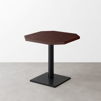 木目鏡面 スナックテーブル（角落し天板・W500×D500）レッドブラウン 正方形ベース脚セット