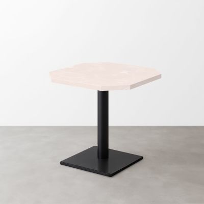 大理石柄 スナックテーブル（角落し天板・W500×D500）ローズマーブル（グロス）正方形ベース脚セット