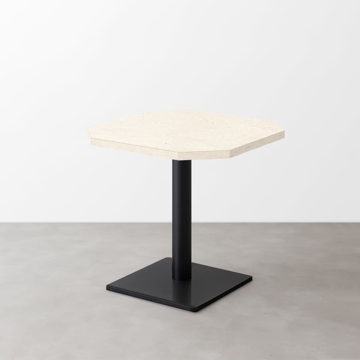 大理石柄 スナックテーブル（角落し天板・W500×D500）ホワイトベージュ（マット）正方形ベース脚セット-画像1