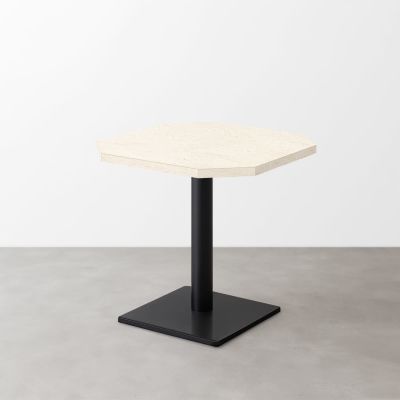 大理石柄 スナックテーブル（角落し天板・W500×D500）ホワイトベージュ（マット）正方形ベース脚セット