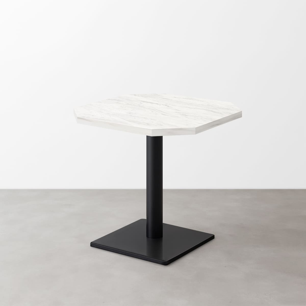 大理石柄 スナックテーブル（角落し天板・W500×D500）ホワイトグレー（マット）正方形ベース脚セット-画像1
