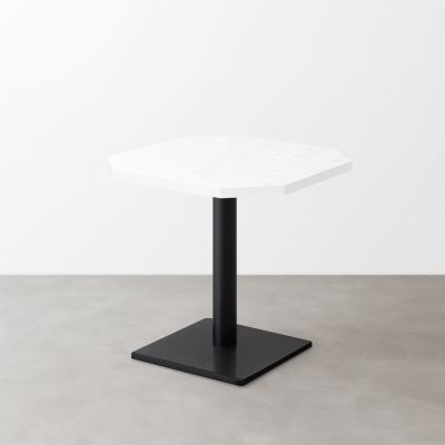 鏡面 スナックテーブル（角落し天板・W500×D500）ホワイトセラミック 正方形ベース脚セット