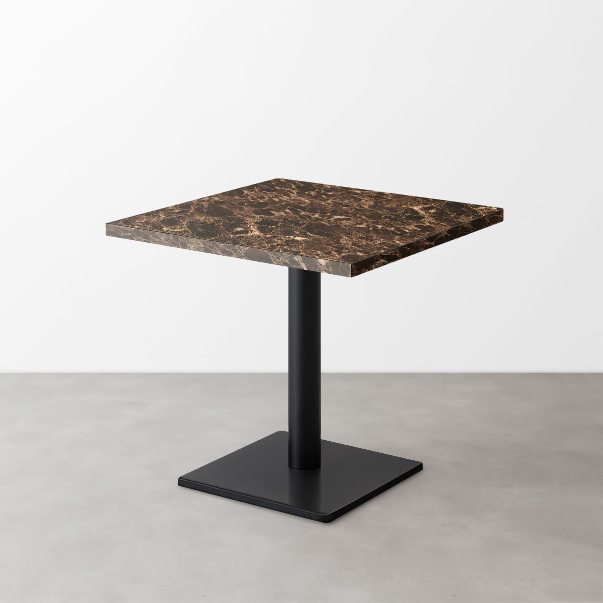 大理石柄スナックテーブル（D500）ブラウンマーブル（グロス）正方形ベース脚セット-画像1