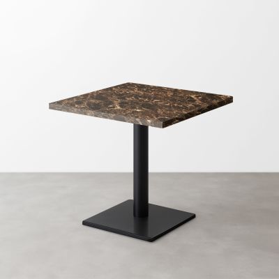 大理石柄スナックテーブル（D500）ブラウンマーブル（グロス）正方形ベース脚セット